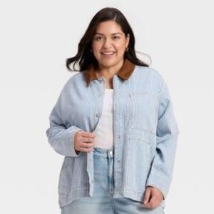 Universal Thread Women's Relaxed Denim Bomber Jacket With A Corduroy Collar
